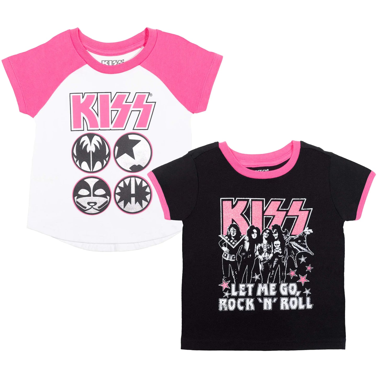 KISS Rock Band Toddler Girls 2 Pack Graphic Short Sleeve T-Shirt Pink/White/Black 4T