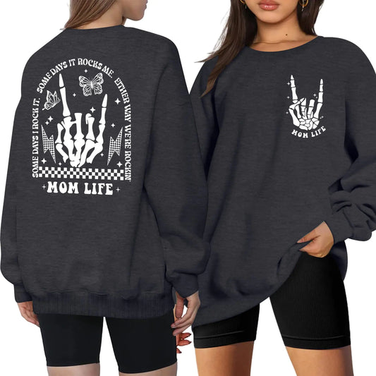 Mom Life Shirts Rock Mama Oversized Long Sleeve Shirt