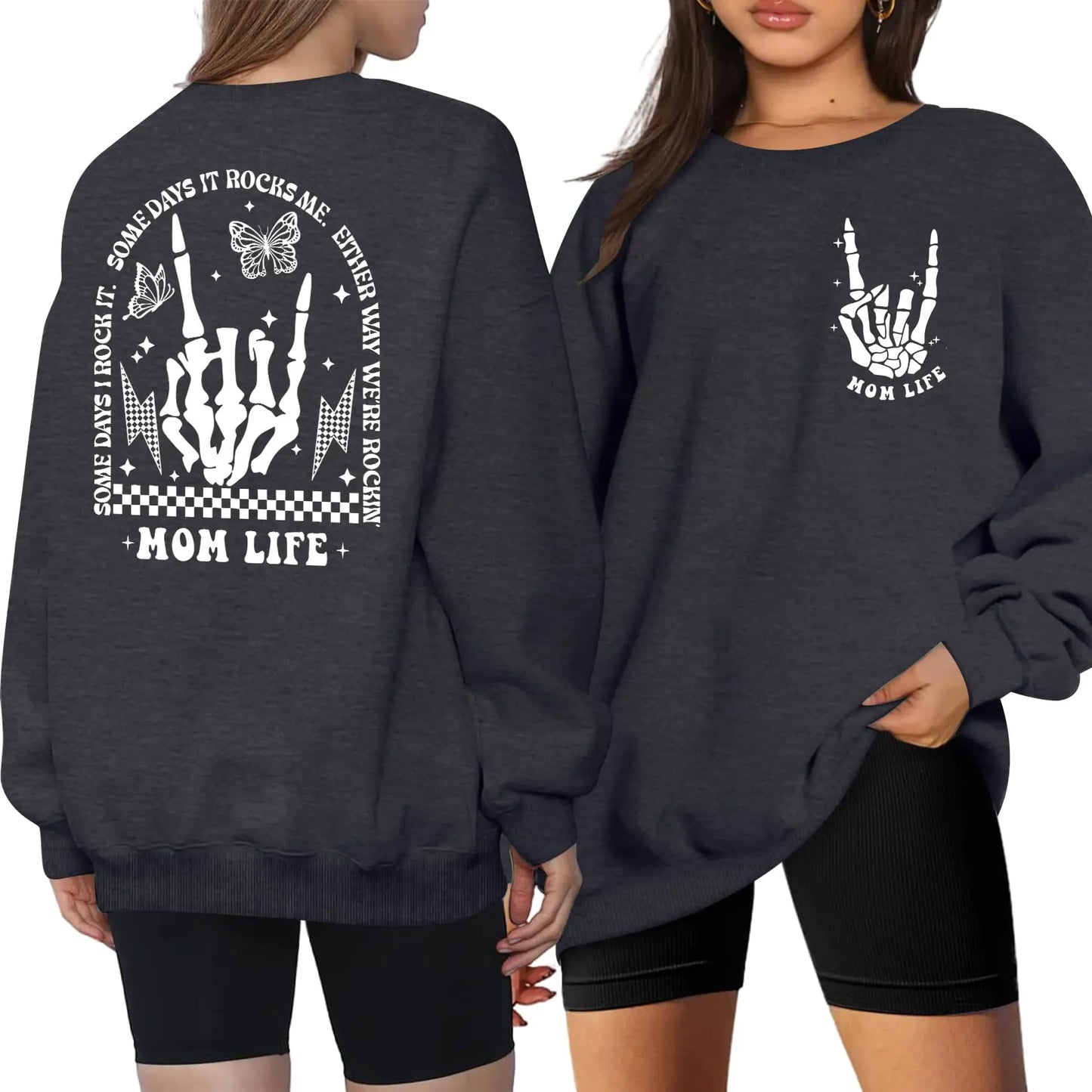 Mom Life Shirts Rock Mama Oversized Long Sleeve Shirt