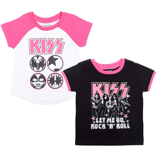 KISS Rock Band Toddler Girls 2 Pack Graphic Short Sleeve T-Shirt Pink/White/Black 4T